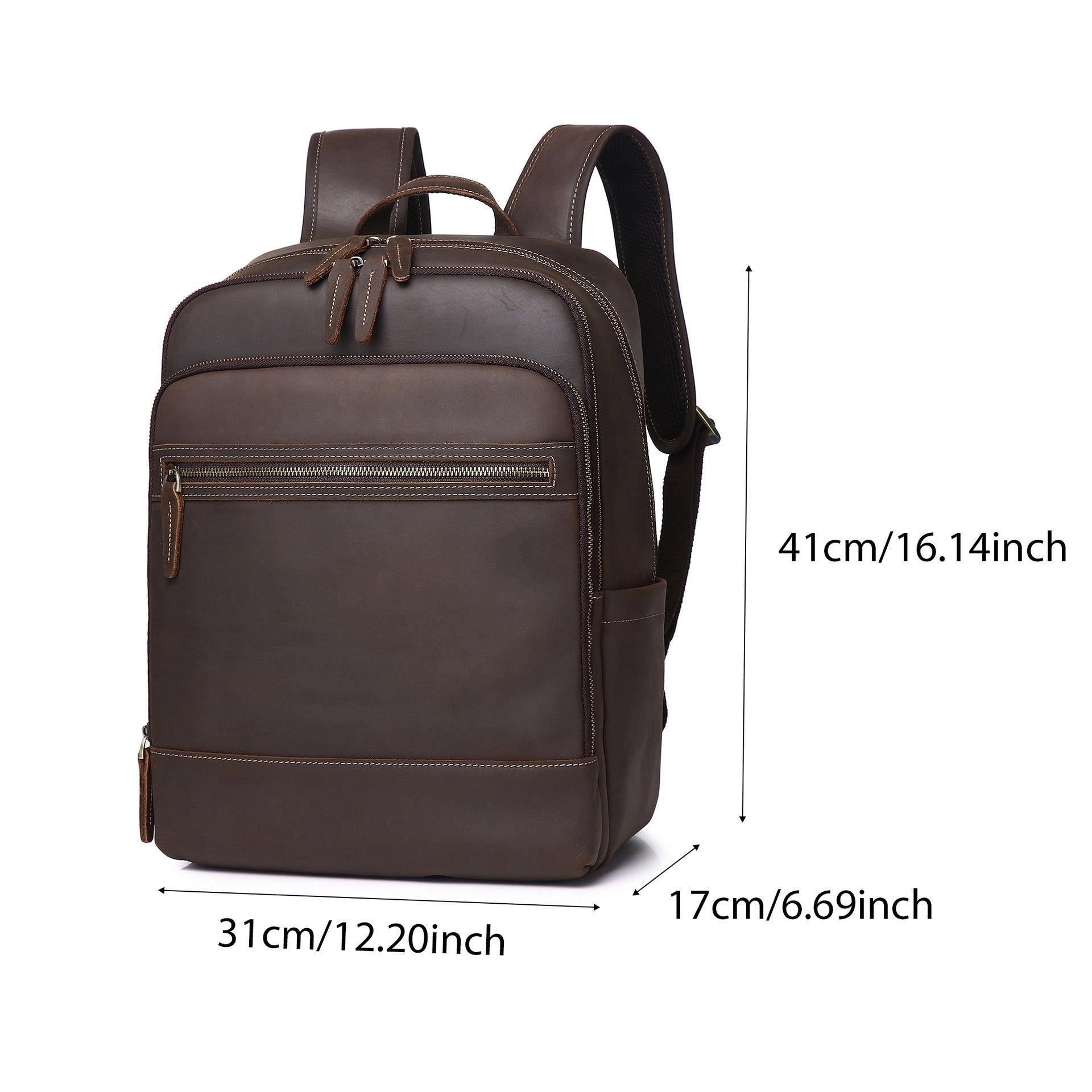 Men's Crazy Horse Leather Backpack – Genuine Cowhide Business Travel Bag