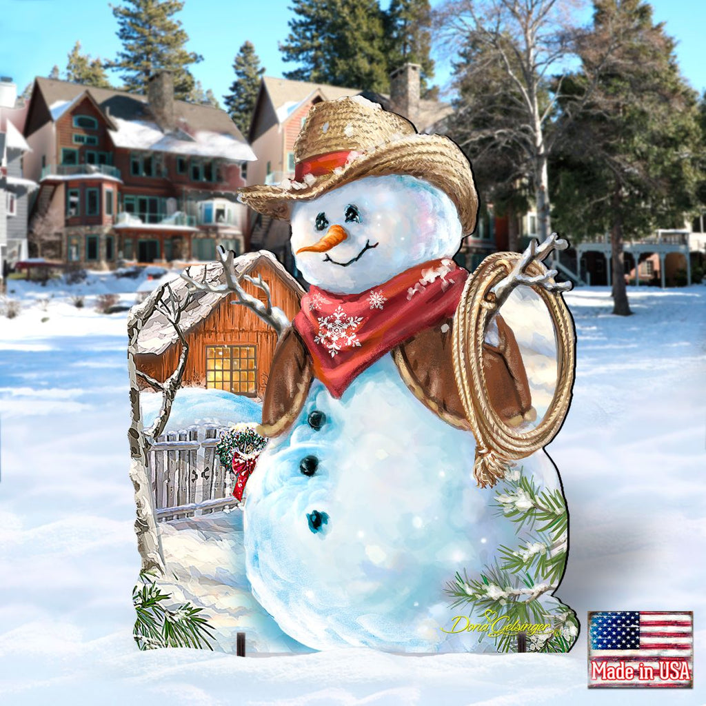 Cowboy Snowman Christmas Outdoor Yard Sign by D. Gelsinger - Christmas Santa Snowman Decor - 8121115F-1541