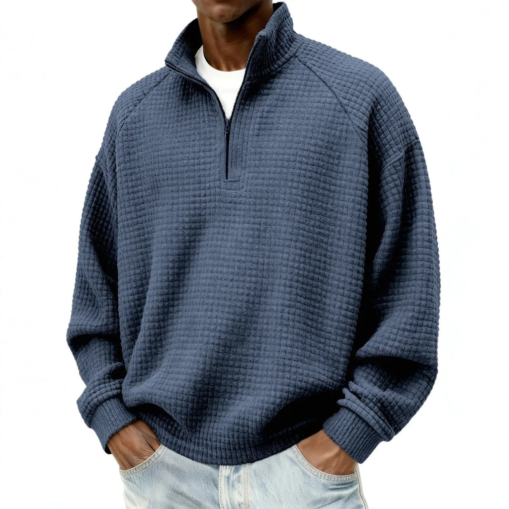 Retro Zipped Small-check Casual Stand-collar Long-sleeve Mens