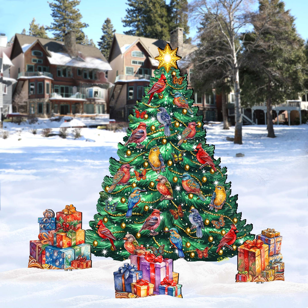Christmas Birds-Themed Christmas Tree Set Outdoor Indoor Decor Wooden Christmas Decoration by G. Debrekht Christmas Decor - 8191511F-G