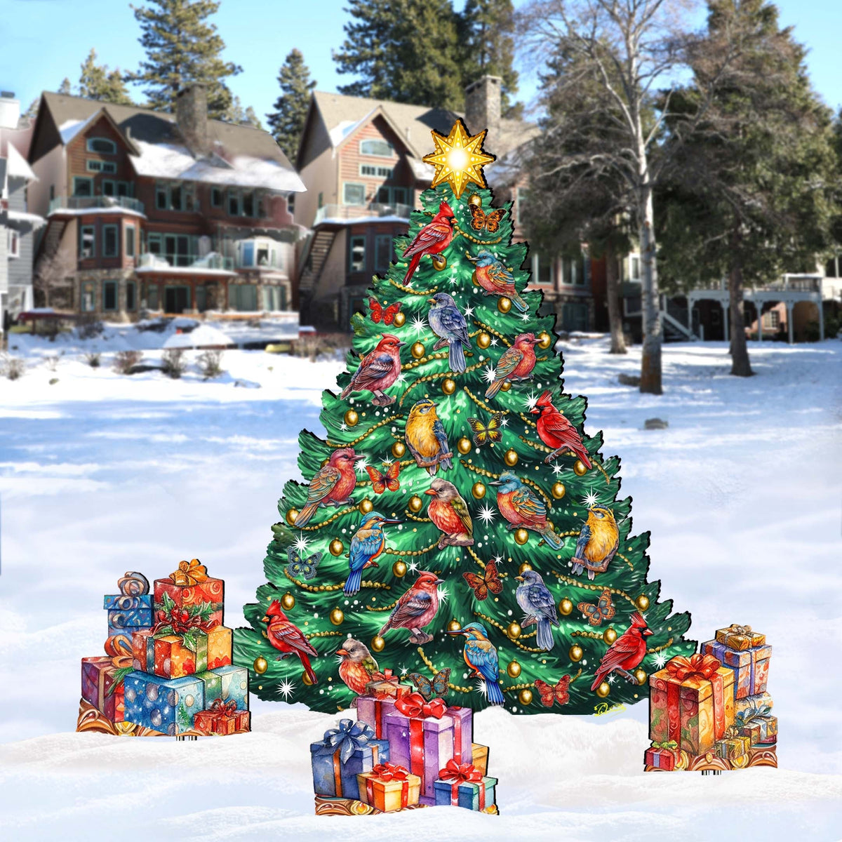 Christmas Birds-Themed Christmas Tree Set Outdoor Indoor Decor Wooden Christmas Decoration by G. Debrekht Christmas Decor - 8191511F-G