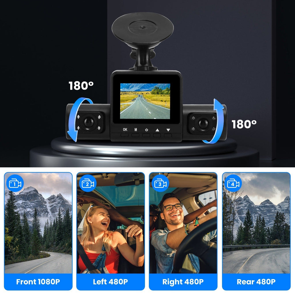 360° 4-Channel Dash Cam – 1080P, Night Vision, 32GB
