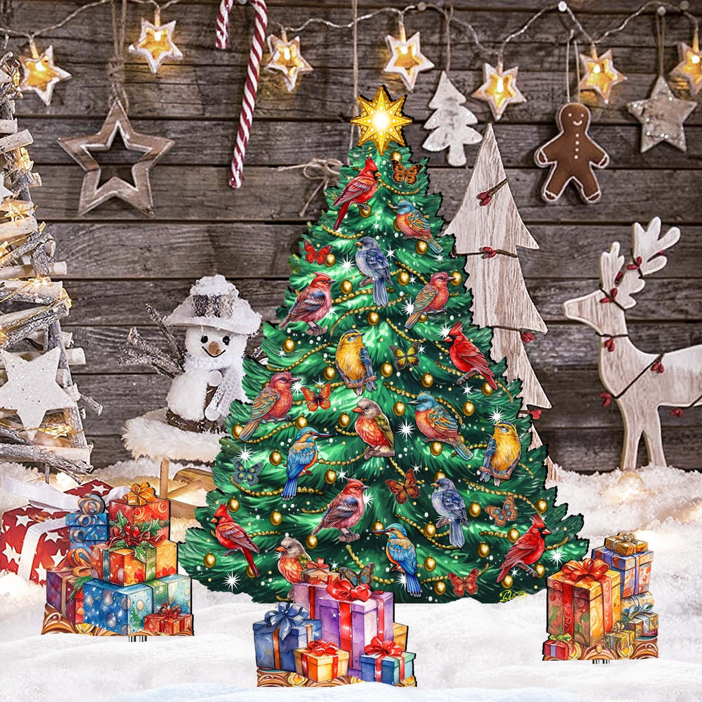 Christmas Birds-Themed Christmas Tree Set Outdoor Indoor Decor Wooden Christmas Decoration by G. Debrekht Christmas Decor - 8191511F-G