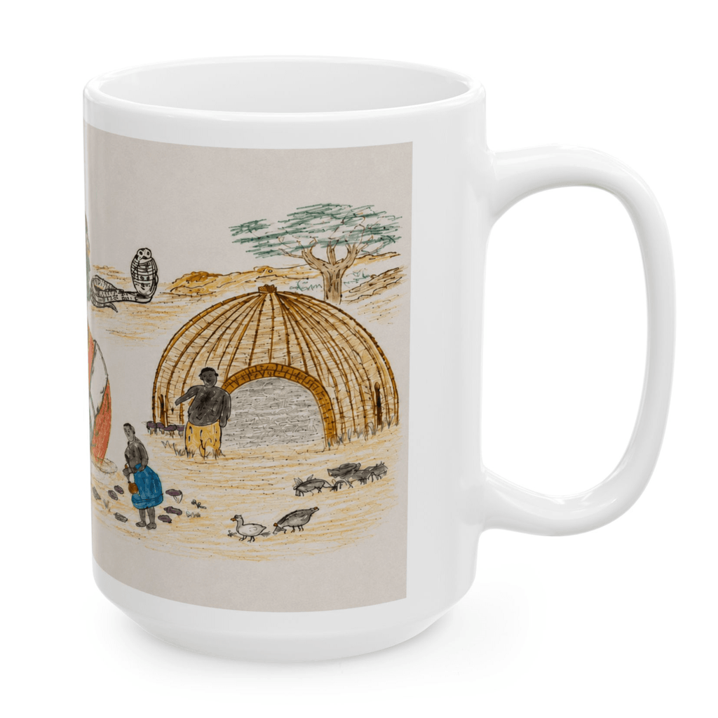 PimsArt South African Tribal Village Portrait Mug From Original Drawing