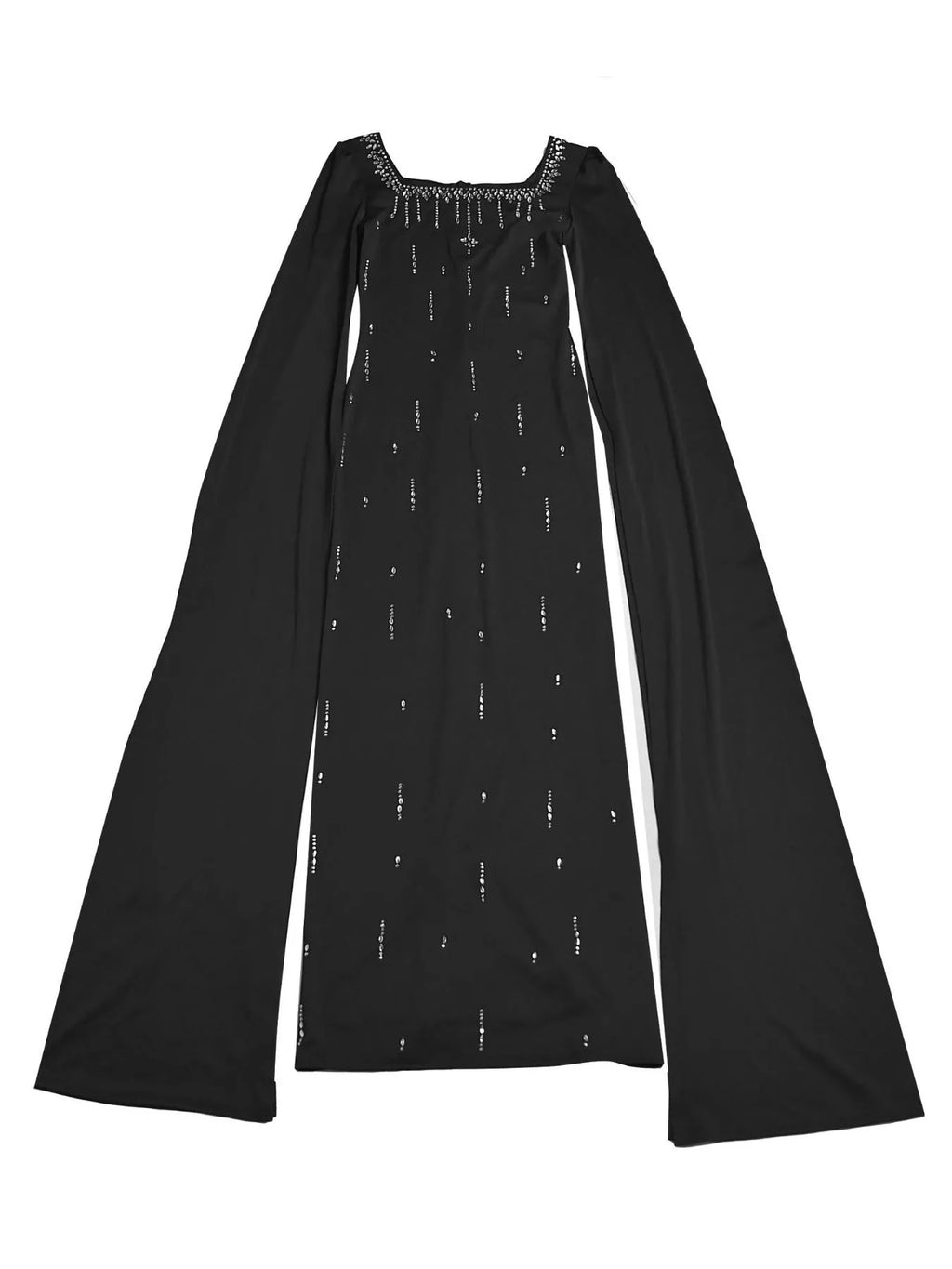 Rhinestone Square Neck Slit Sleeve Maxi Dress