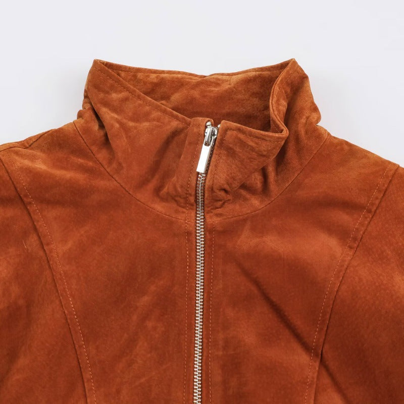 Vintage Leather Stand-collar Flight Jacket