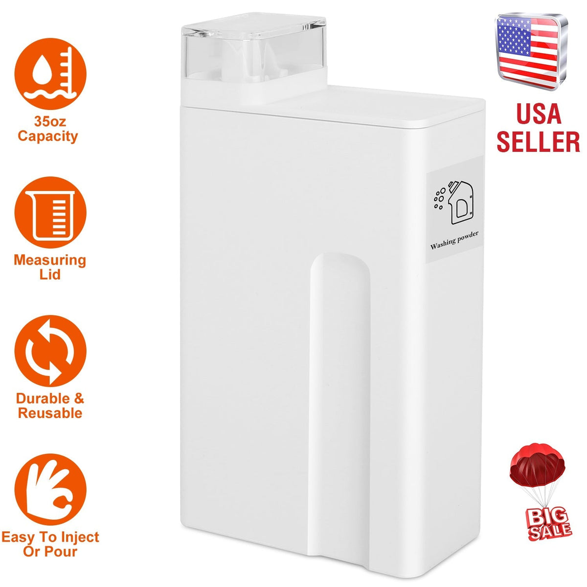 35oz Laundry Detergent Dispenser Container Empty Dispenser Bottle Storage Box w/ Waterproof Labels for Liquid Detergent Fabric Softener