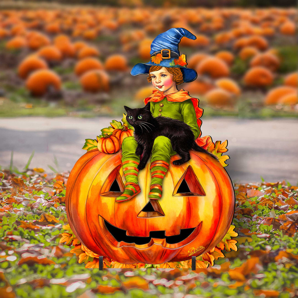 Boy on Pumpkin Freestanding  Decor - Halloween Yard Decor by G. Debrekht - Halloween Decor- 8652795F