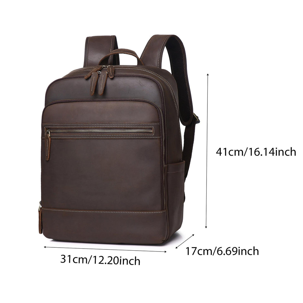 Men's Crazy Horse Leather Backpack – Genuine Cowhide Business Travel Bag