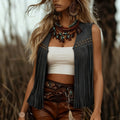 Vintage Tassel Vest Suede Rivet Sleeveless Waistcoat For Women