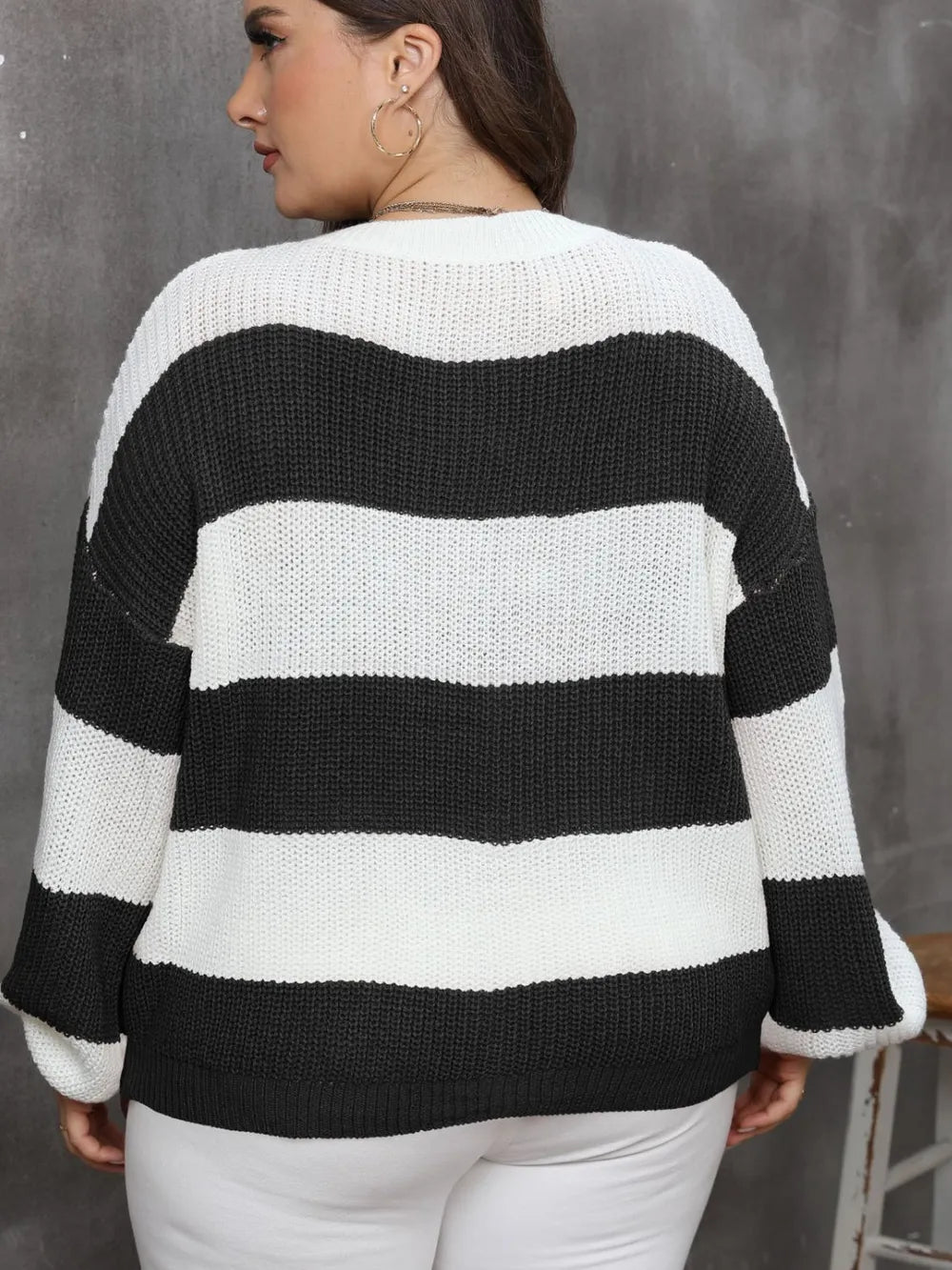Striped Round Neck Long Sleeve Sweater