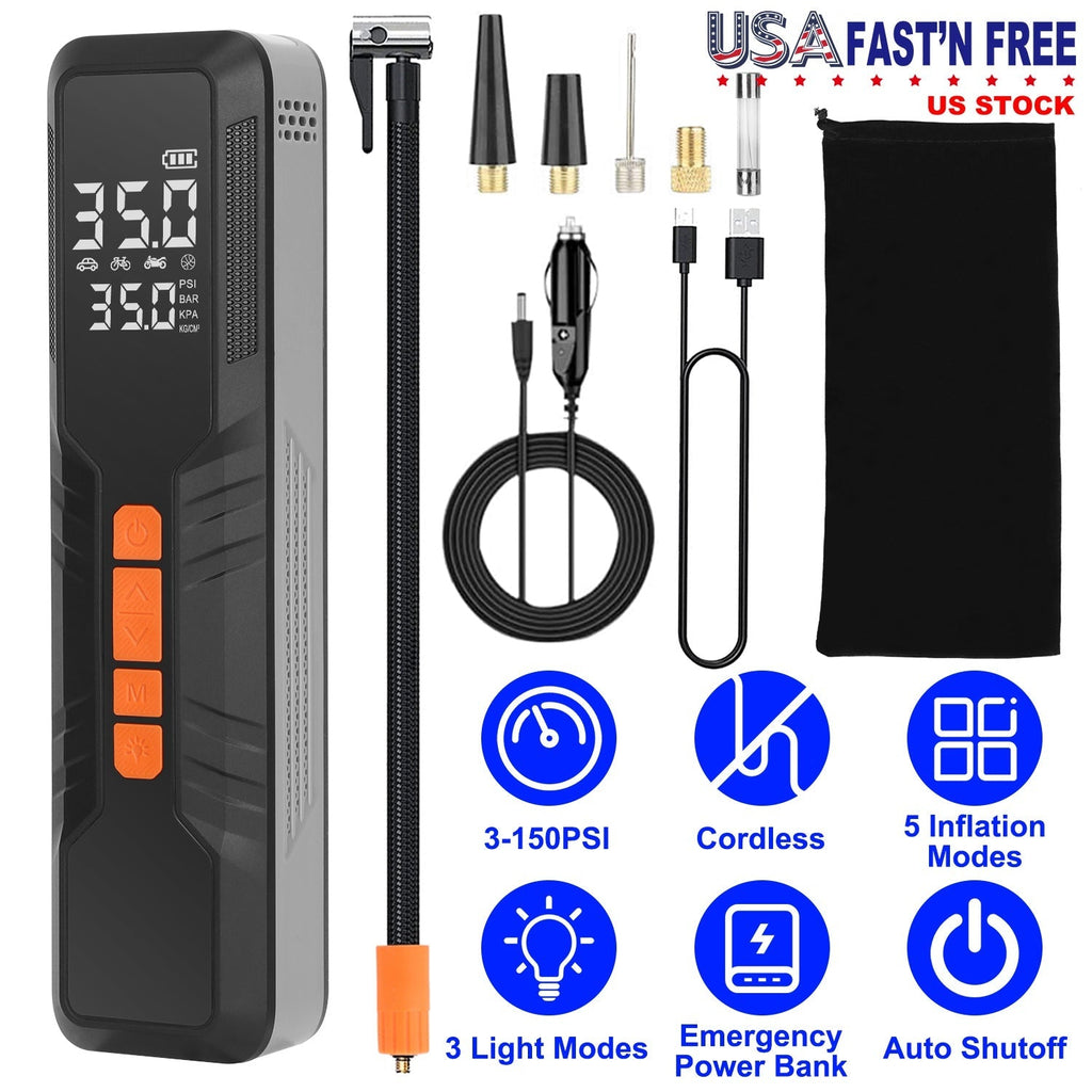 150PSI Portable Tire Inflator Cordless Digital Air Compressor Compact Air Pump with 5 Inflation Modes 3 Light Modes Emergency Power Bank