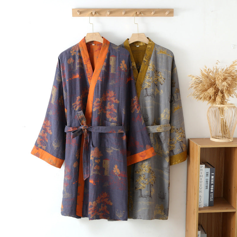 Pure Cotton Jacquard Chinese Style Belt Nightgown