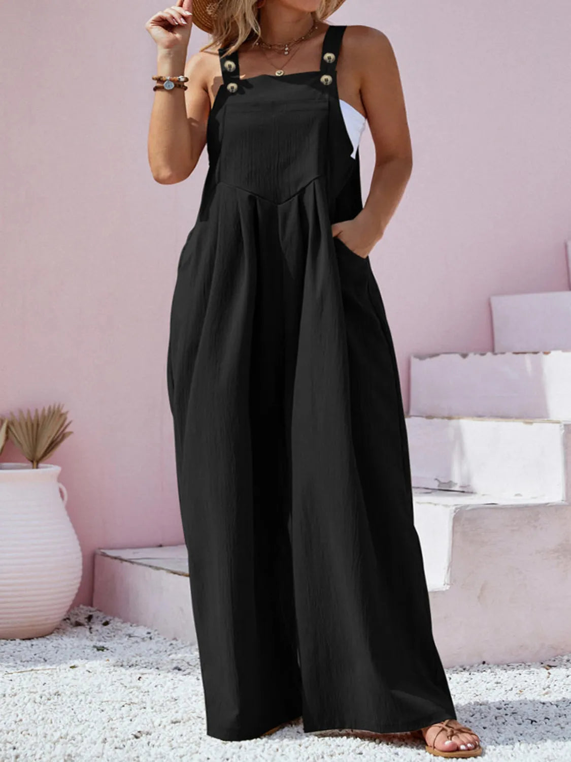 Square Neck Wide Leg Overalls