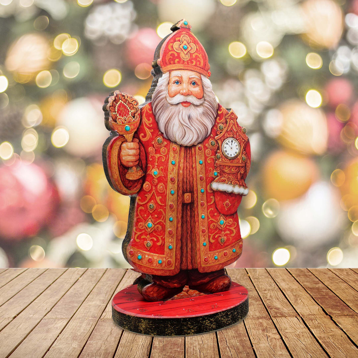 Santas Celebration Limited Edition Wooden Figurine by G. Debrekht - Christmas Centerpiece Snowman Decor - 89320