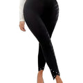 Womens Pencil Pants With Lace Trim And Pearl Accents For Outerwear
