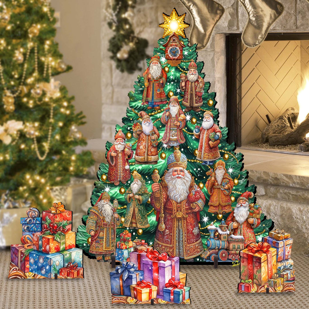 Santa-Themed Christmas Tree Set Outdoor Indoor Decor Wooden Christmas Decoration by G. Debrekht Christmas Decor - 8191517F-G