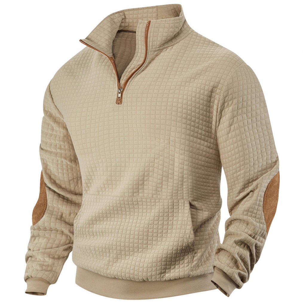 Mens Casual Long-sleeve Hoodie With A Zip-front And Suede Detailing