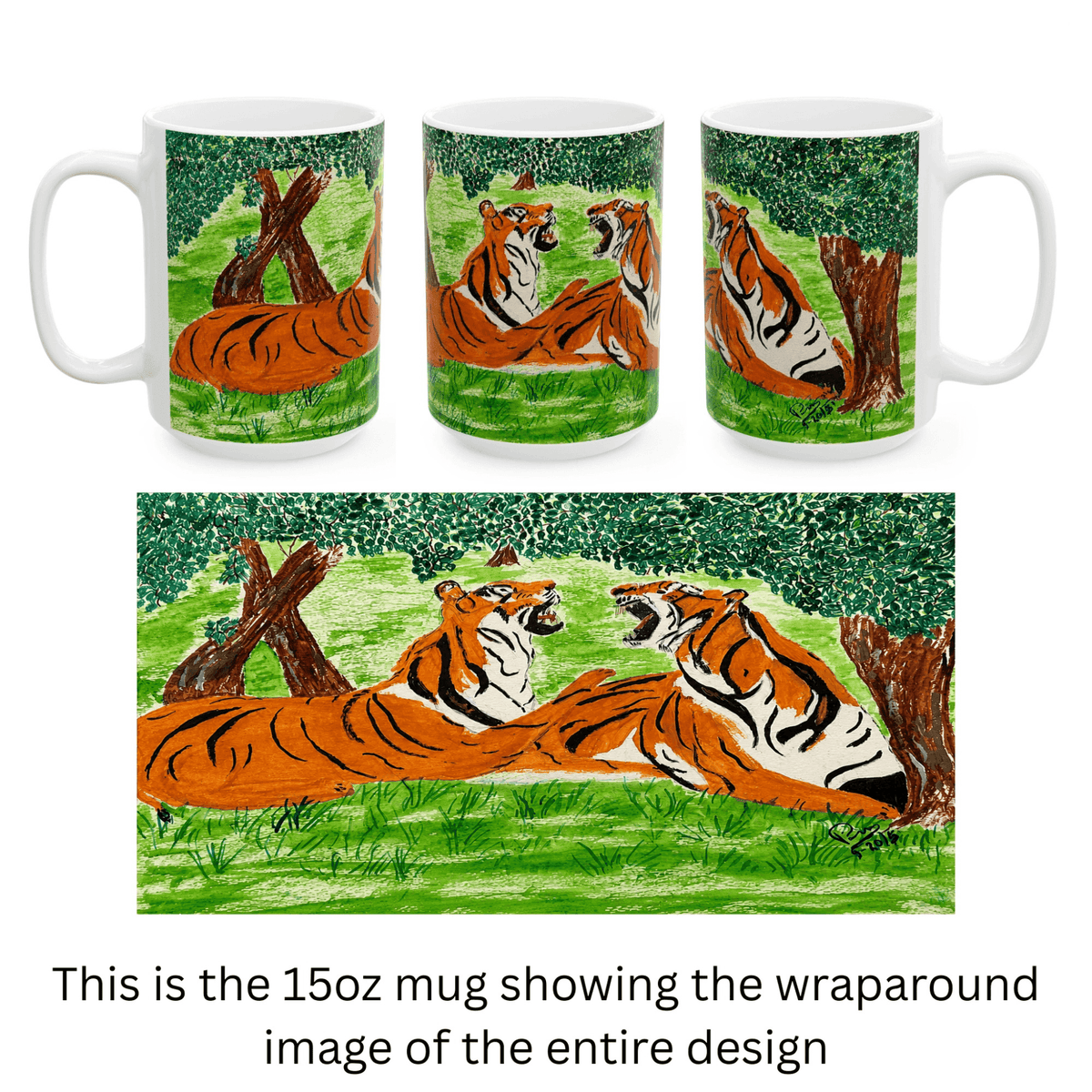 PimsArt Fierce Roaring Tiger Pair Mug From Original Painting