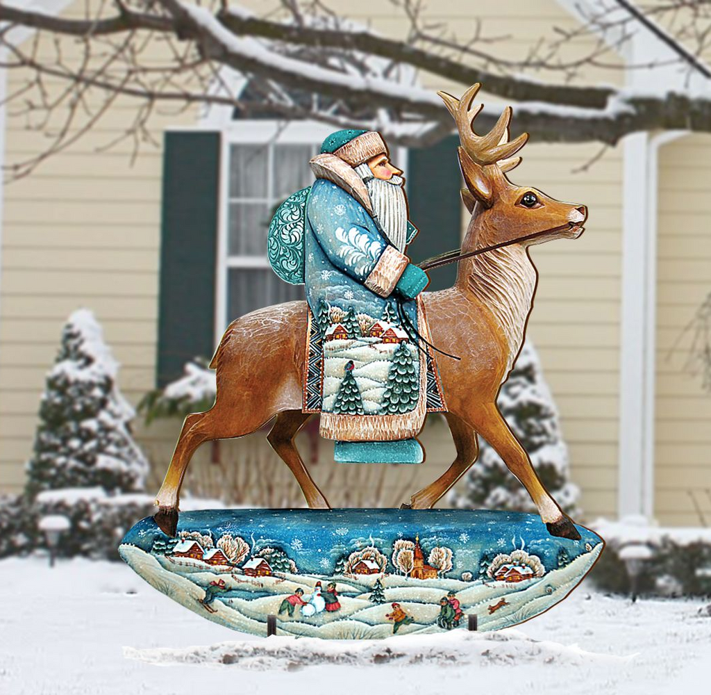 Santa with Girl Christmas Outdoor Decor by G. DeBrekht - Christmas Santa Snowman Decor - 8111410F