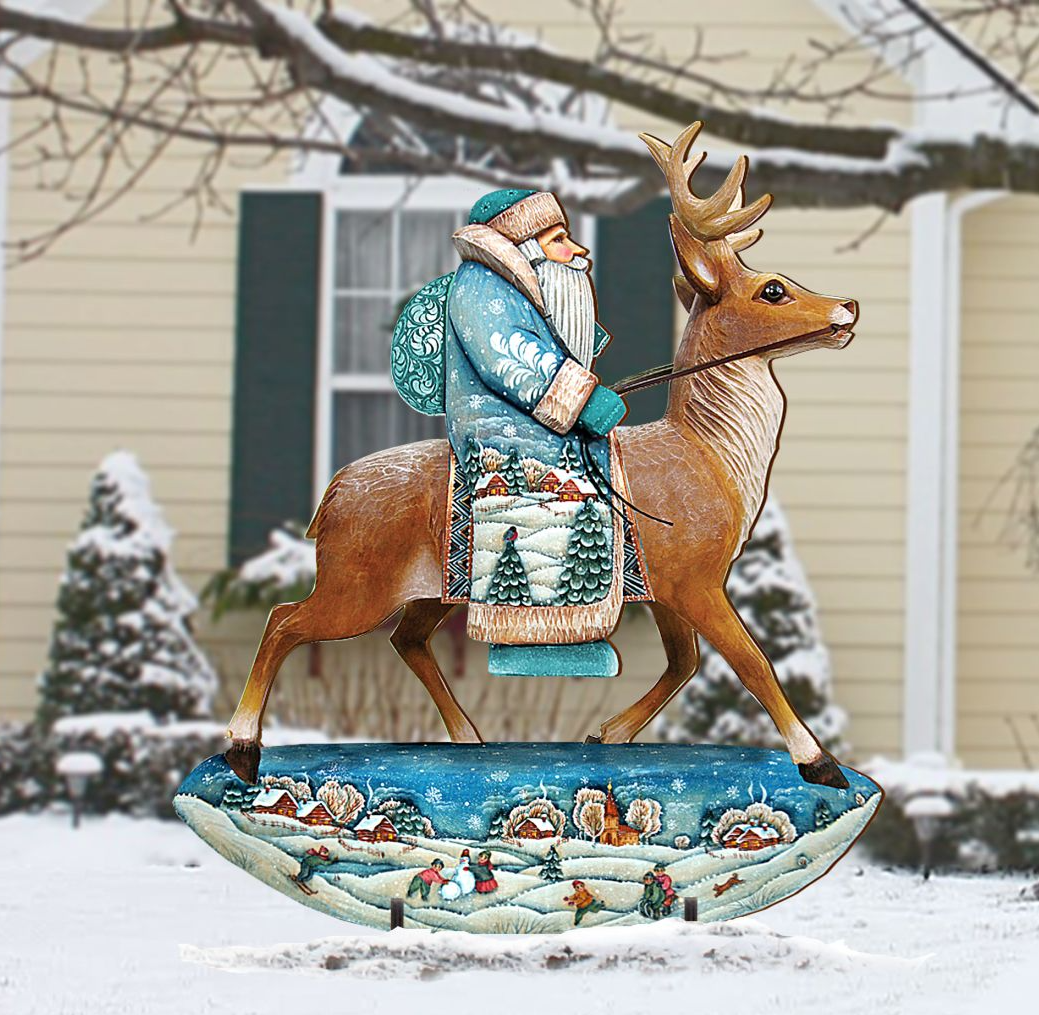 Santa with Girl Christmas Outdoor Decor by G. DeBrekht - Christmas Santa Snowman Decor - 8111410F