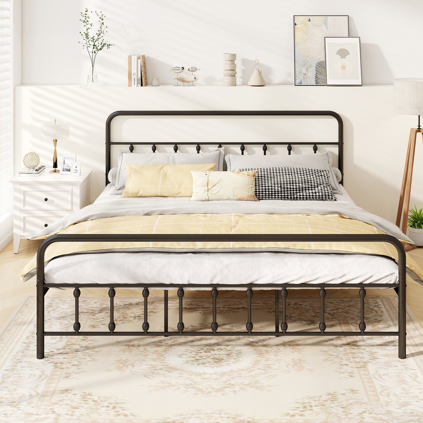 Bed Frame with Headboard and Under Bed Storage Black