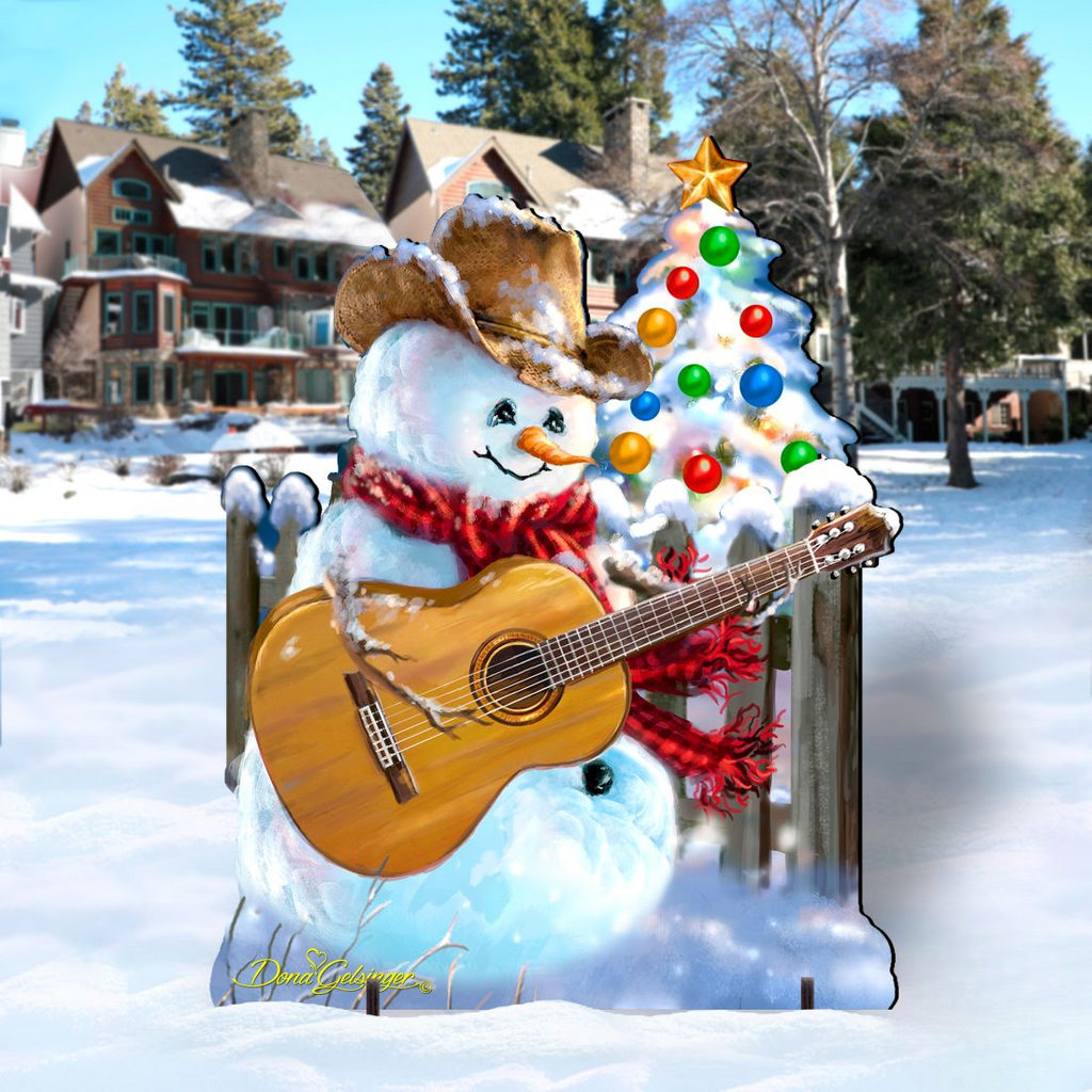 Guitar Rocker Snowman Christmas Outdoor Scene by D. Gelsinger - Christmas Santa Snowman Decor - 8121120F-1531