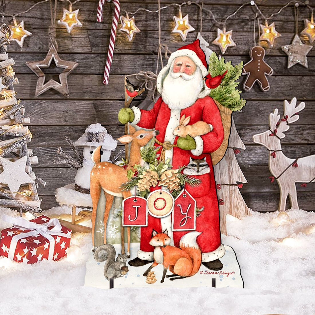 Woodland Frosty Santa Outdoor Christmas Scene by Susan Winget - Christmas Santa Snowman Decor - 8471105F-SW