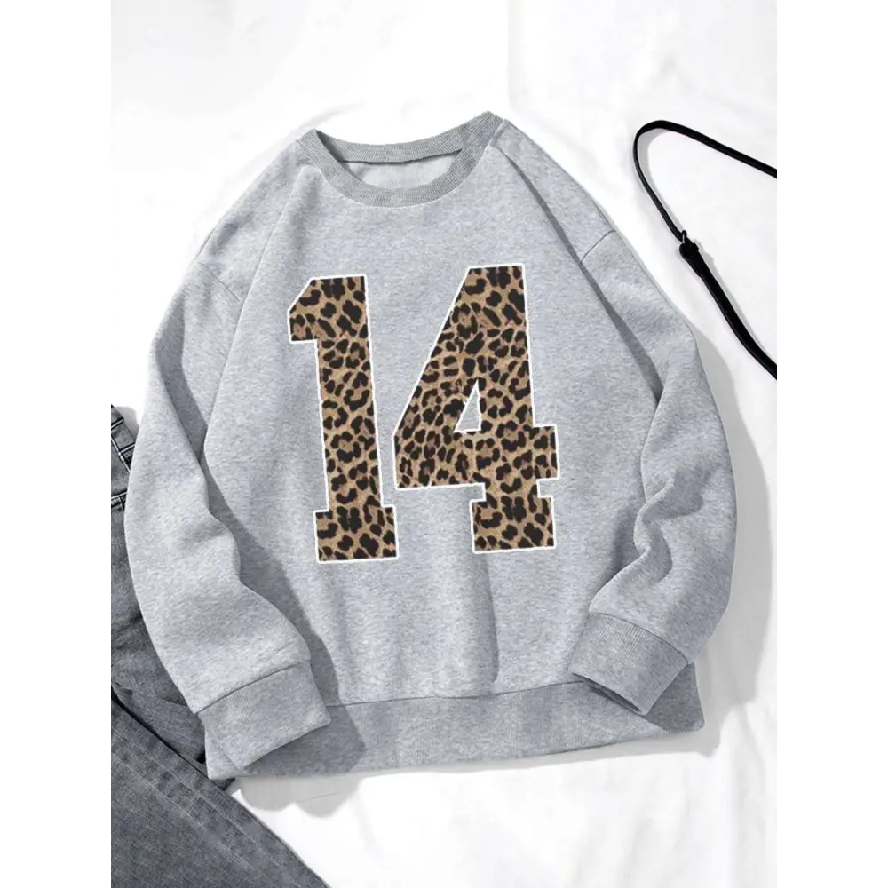 Black Leopard Number 14 Crew Neck Sweatshirt