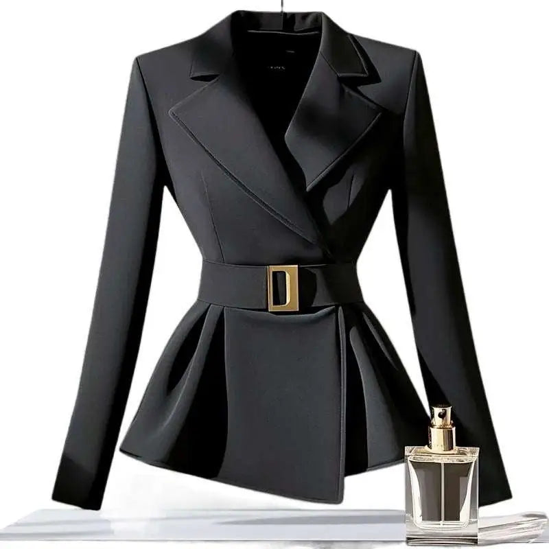 Black Peplum Blazer with Elegant Socialite Design Sense