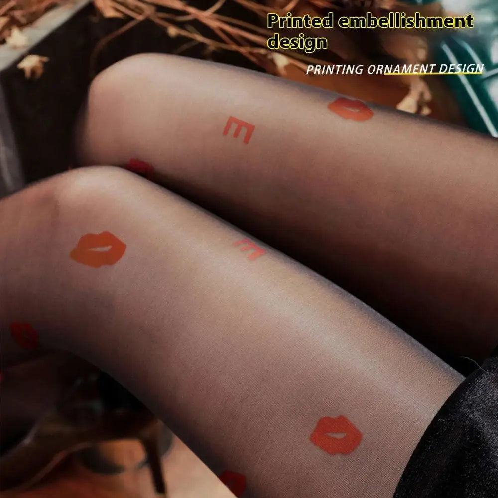Black Snagging Resistant Sock Leggings with Red Patterns