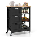 Kitchen Island Cart on Wheels with Rubber Wood Top and 3 Drawersand Removable Tray