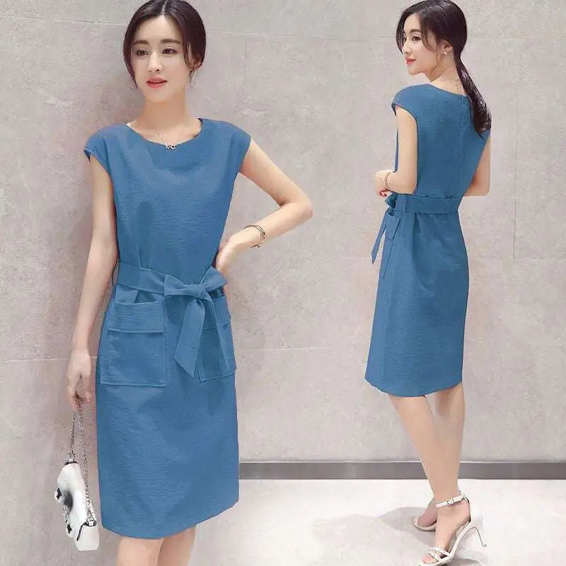 Blue Petite Fashion Lace-up Student Dress