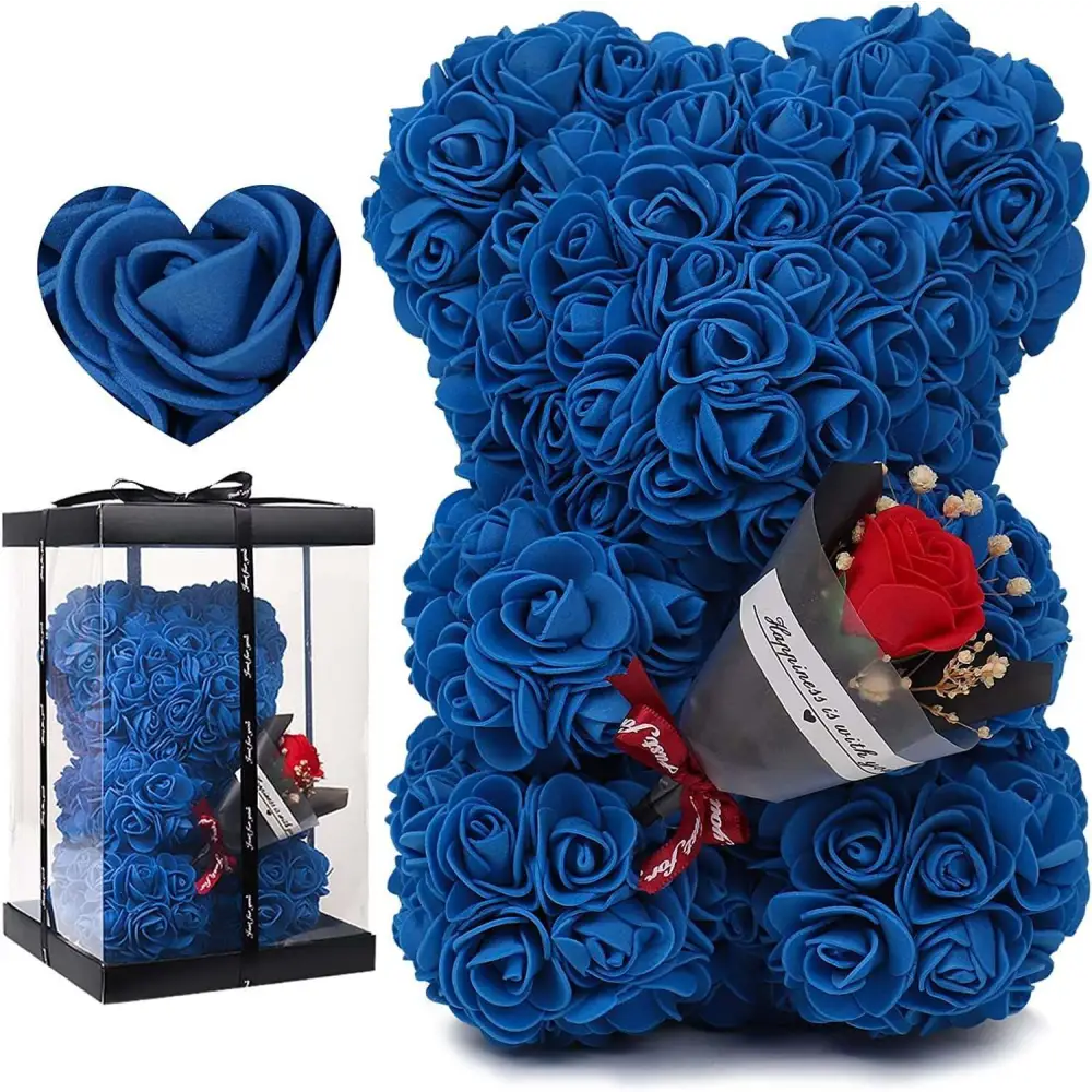 Blue Rose Bear Preserved Rose Flower Gift Box