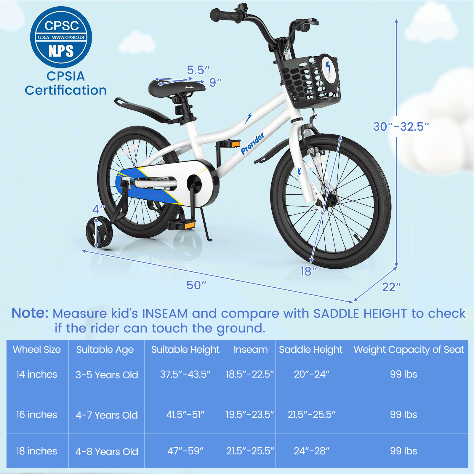 18 Feet Kids Bike with Removable Training Wheels