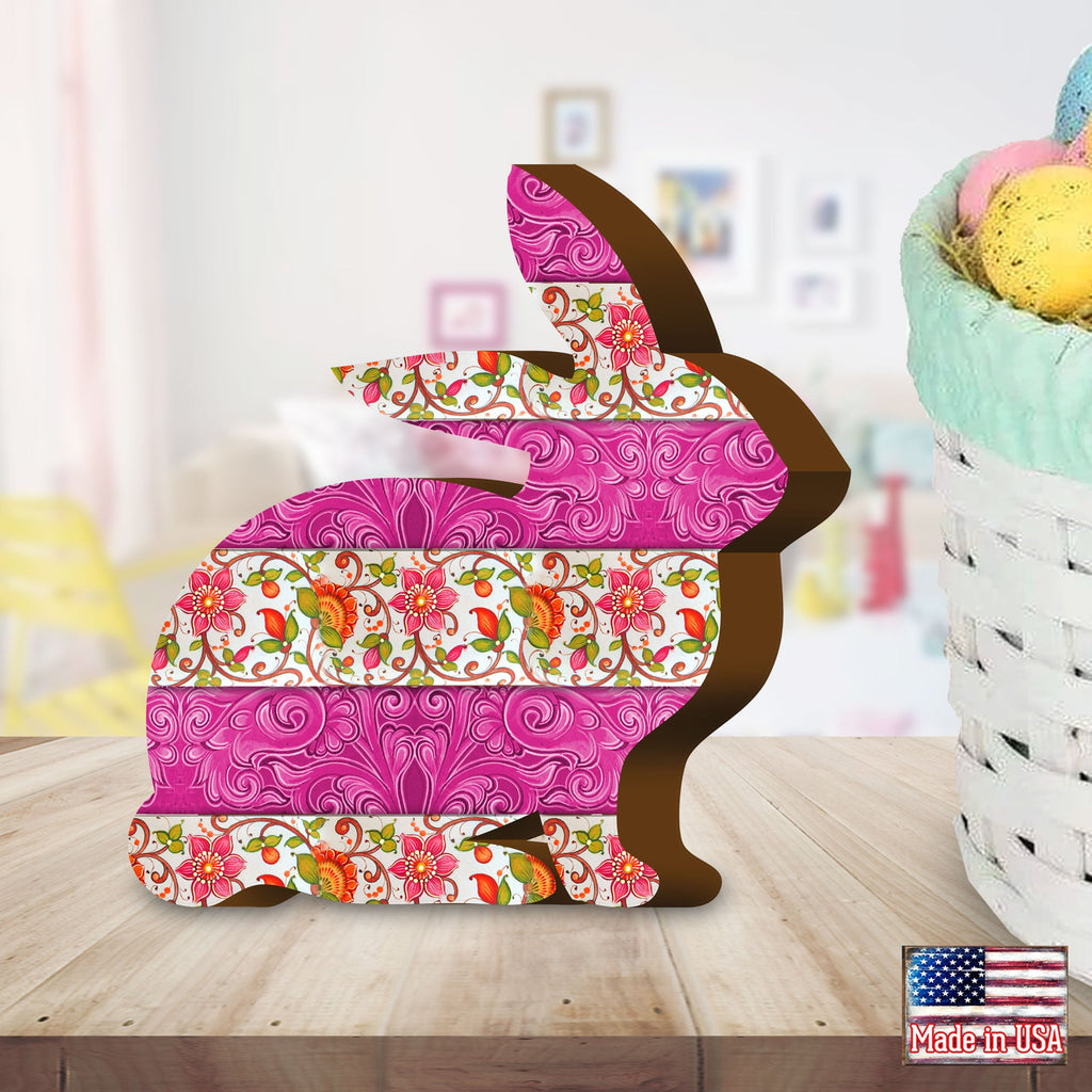 Quilted Pink Bunny Décorative Figurine by G. DeBrekht - Easter Spring Décor - 8154426S