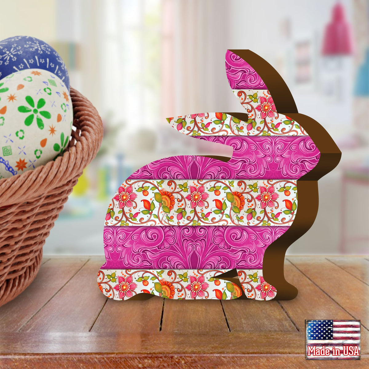 Quilted Pink Bunny Décorative Figurine by G. DeBrekht - Easter Spring Décor - 8154426S
