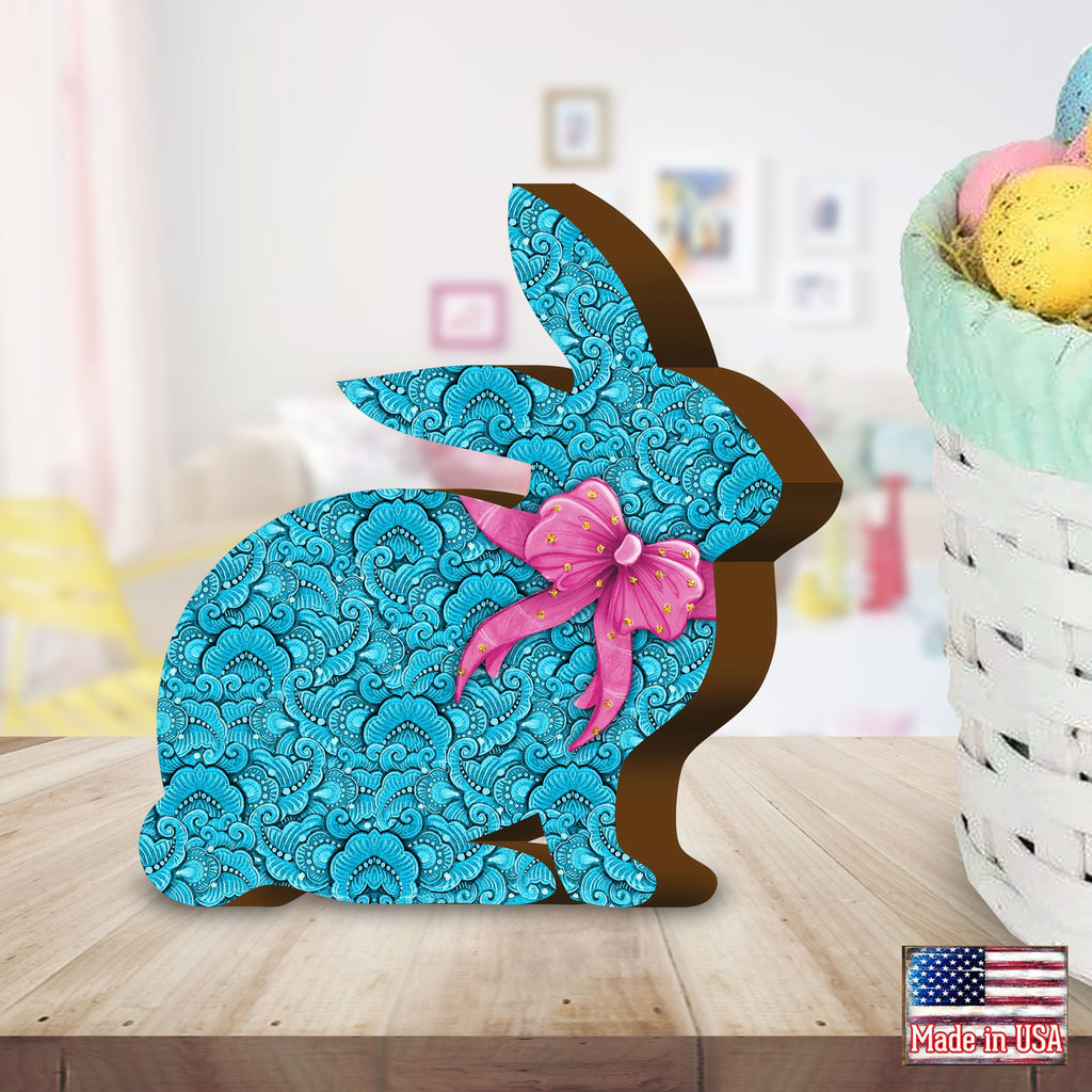 Quilted Blue Bunny with Bow Décorative Figurine by G. DeBrekht - Easter Spring Décor - 8154427S