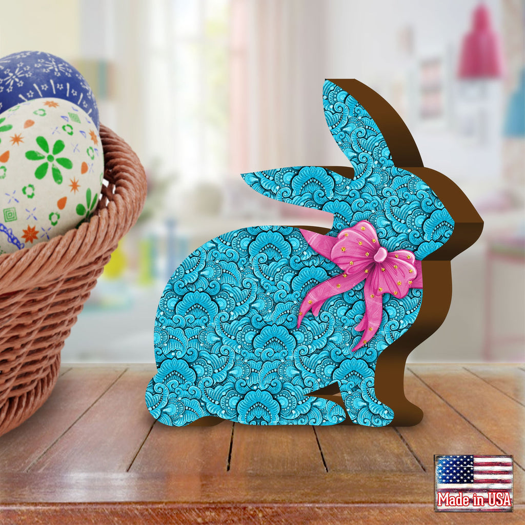 Quilted Blue Bunny with Bow Décorative Figurine by G. DeBrekht - Easter Spring Décor - 8154427S
