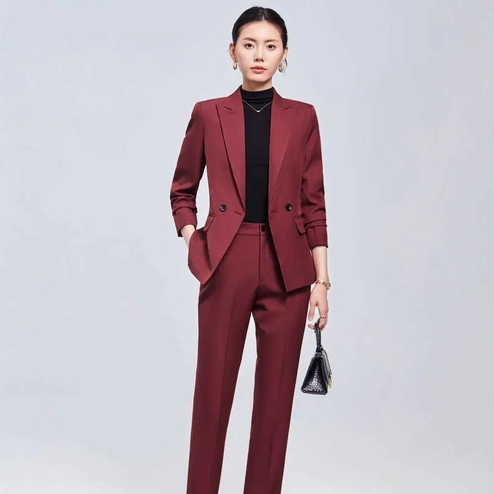 Burgundy Long Sleeve Small Suit Two Piece Set