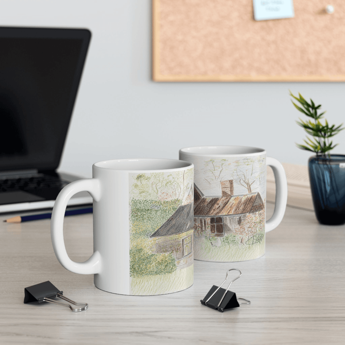 PimsArt Country Cottage Sketch Mug From Original Drawing