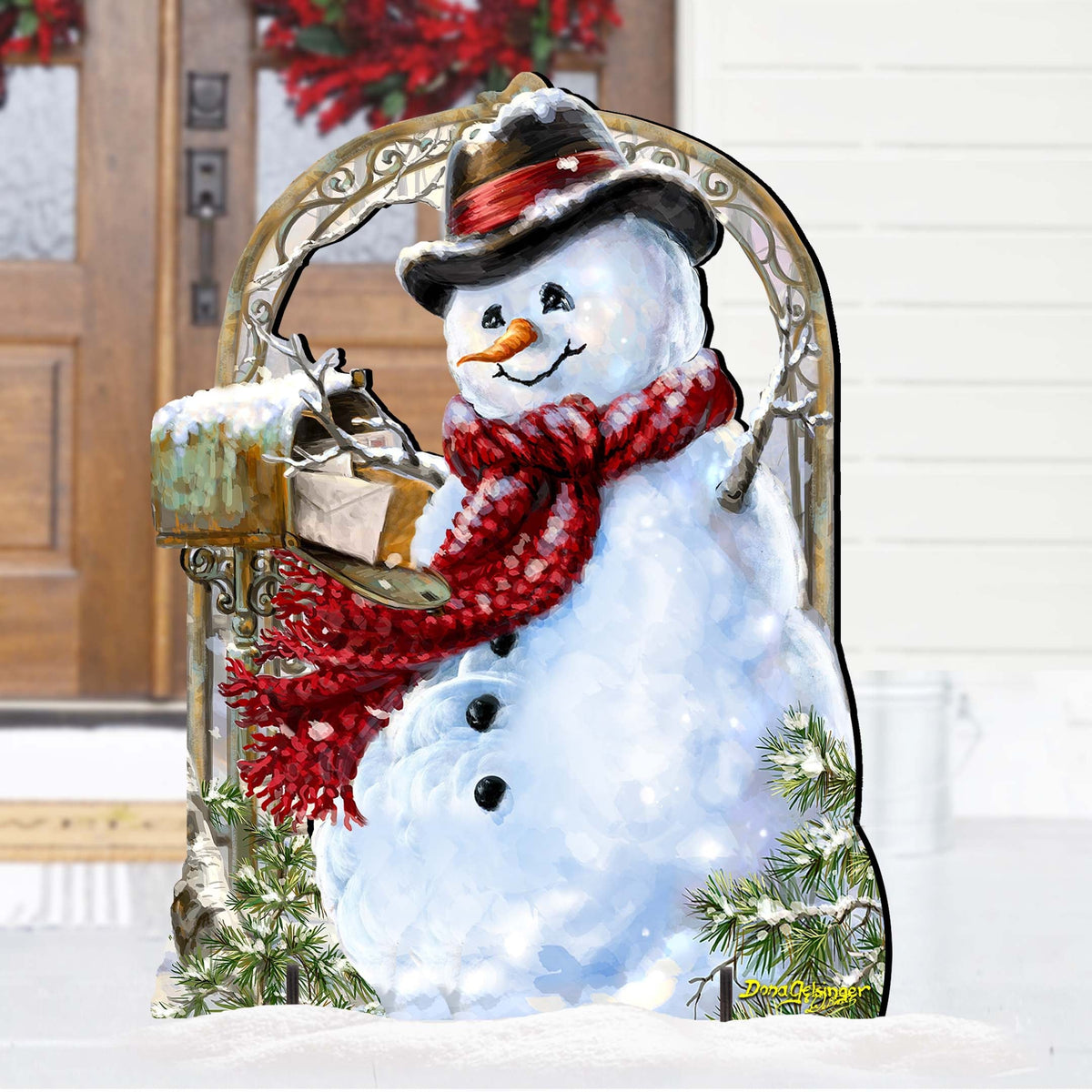 Seasons Greetings Snowman Outdoor Holiday Decor Dona Gelsinger Art - Holiday Lawn and Yard Wooden Decor - 8461038-2F-DG