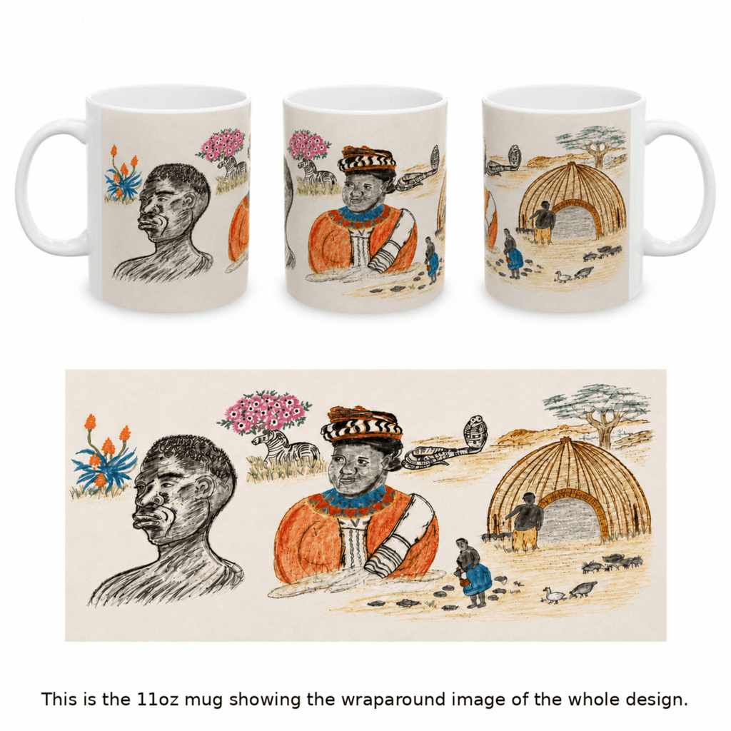 PimsArt South African Tribal Village Portrait Mug From Original Drawing