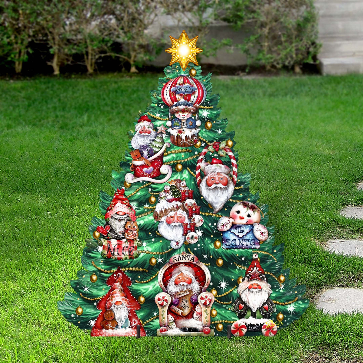 Santa-Themed Christmas Tree Outdoor Indoor Decor Wooden Christmas Decoration by Jamie Mills-Price Christmas Decor - 8191509F