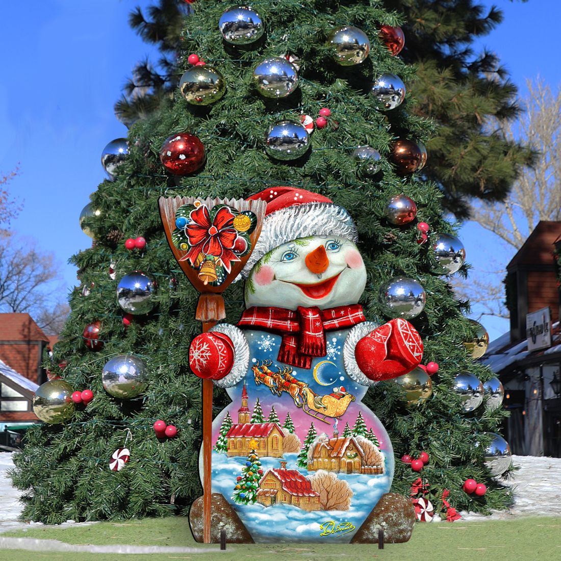 Santa In the Night Sky Snowman Christmas Outdoor Decor by G. DeBrekht - Christmas Santa Snowman Decor - 818158F