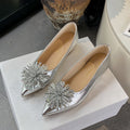 Women's 6cm Invisible Height Increase Mary Jane Flats, French Elegant Pointed Toe Low Cut Slip On Shoes, Rhinestone Floral Decor Dress Shoes For Matching Dresses