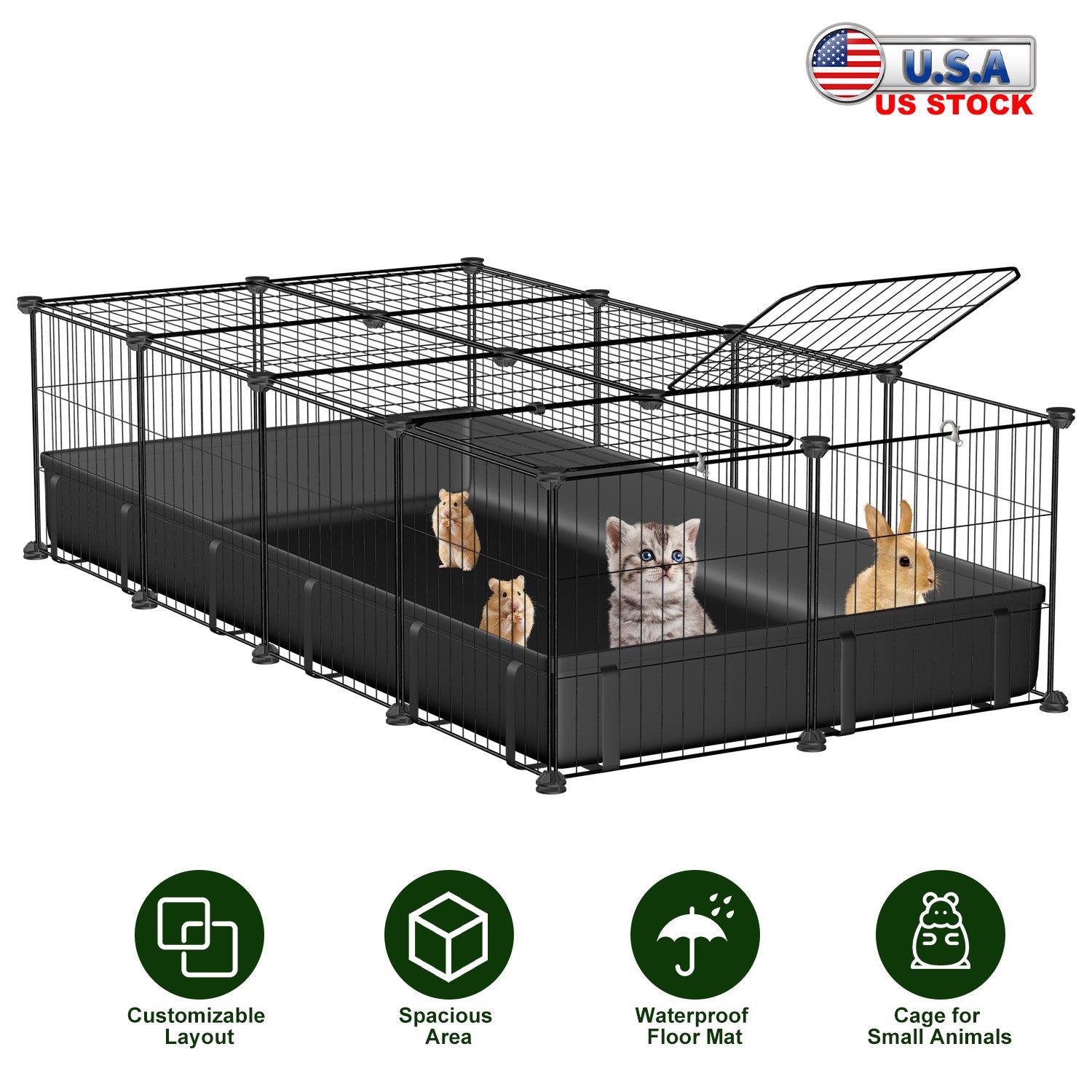 Guinea Pig Cage 47x24x12" with 20 Panels & Waterproof Mat