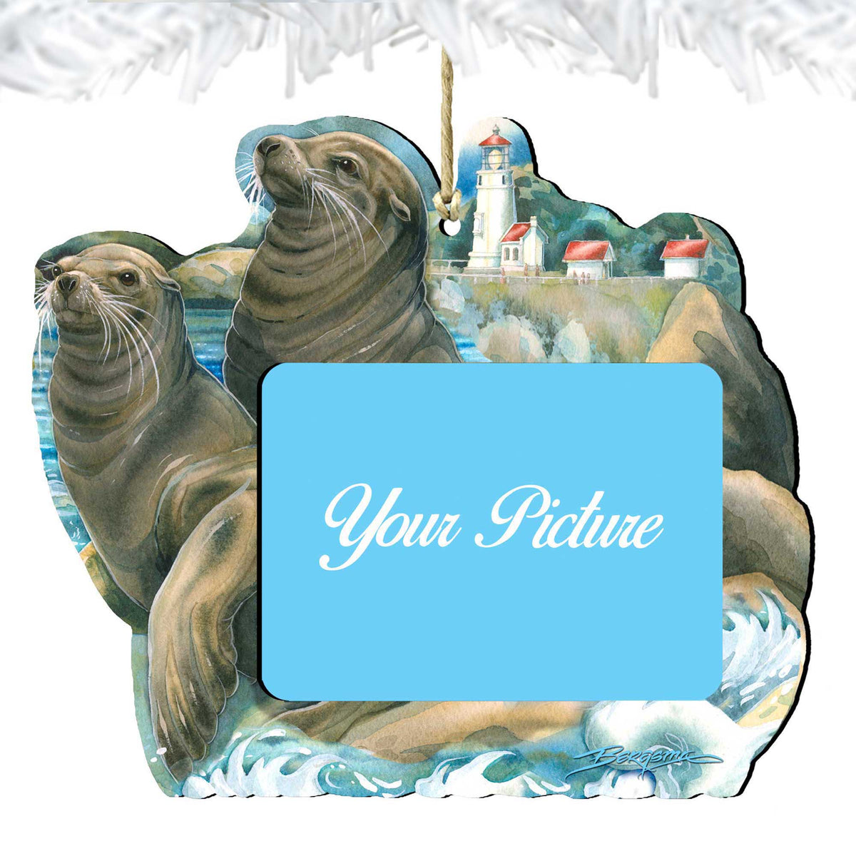 Sea Lions Lighthouse Ornament Picture Frame - Ornament for Photo Judy Bergsma by Designocracy - 8591883PF-JB
