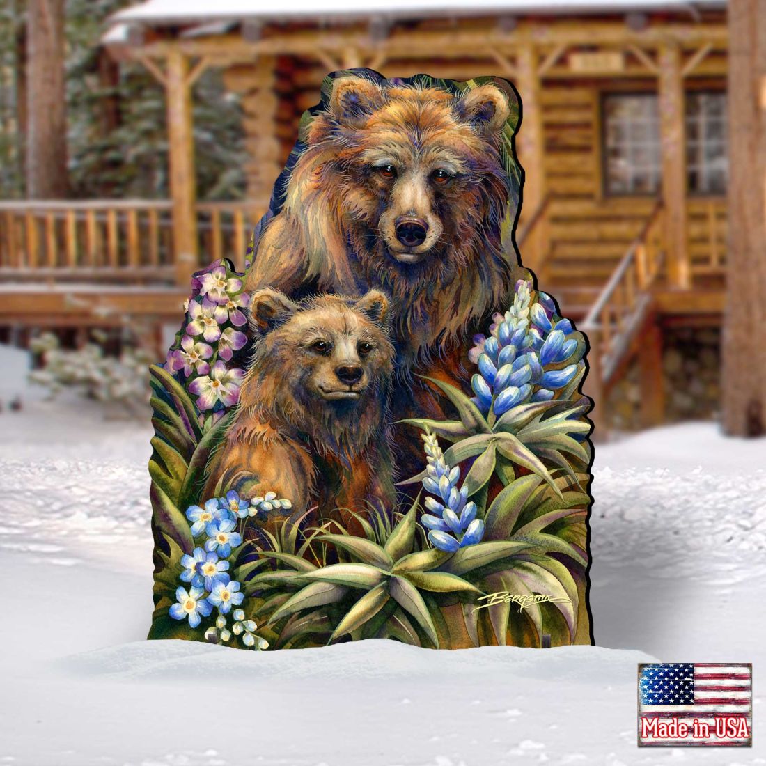Grin & Bear it Grizzly Mother & Cub Wildlife Outdoor Decor by J. Bergsma - Wildlife Holiday Decor - 8591947F-JB