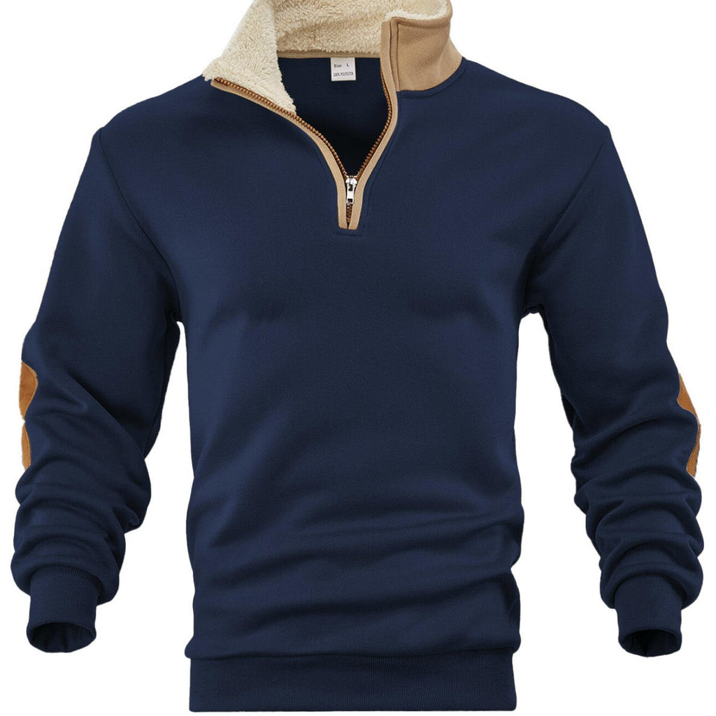 Retro Patchwork Embroidered Versatile Half-placket Mens Long-sleeve